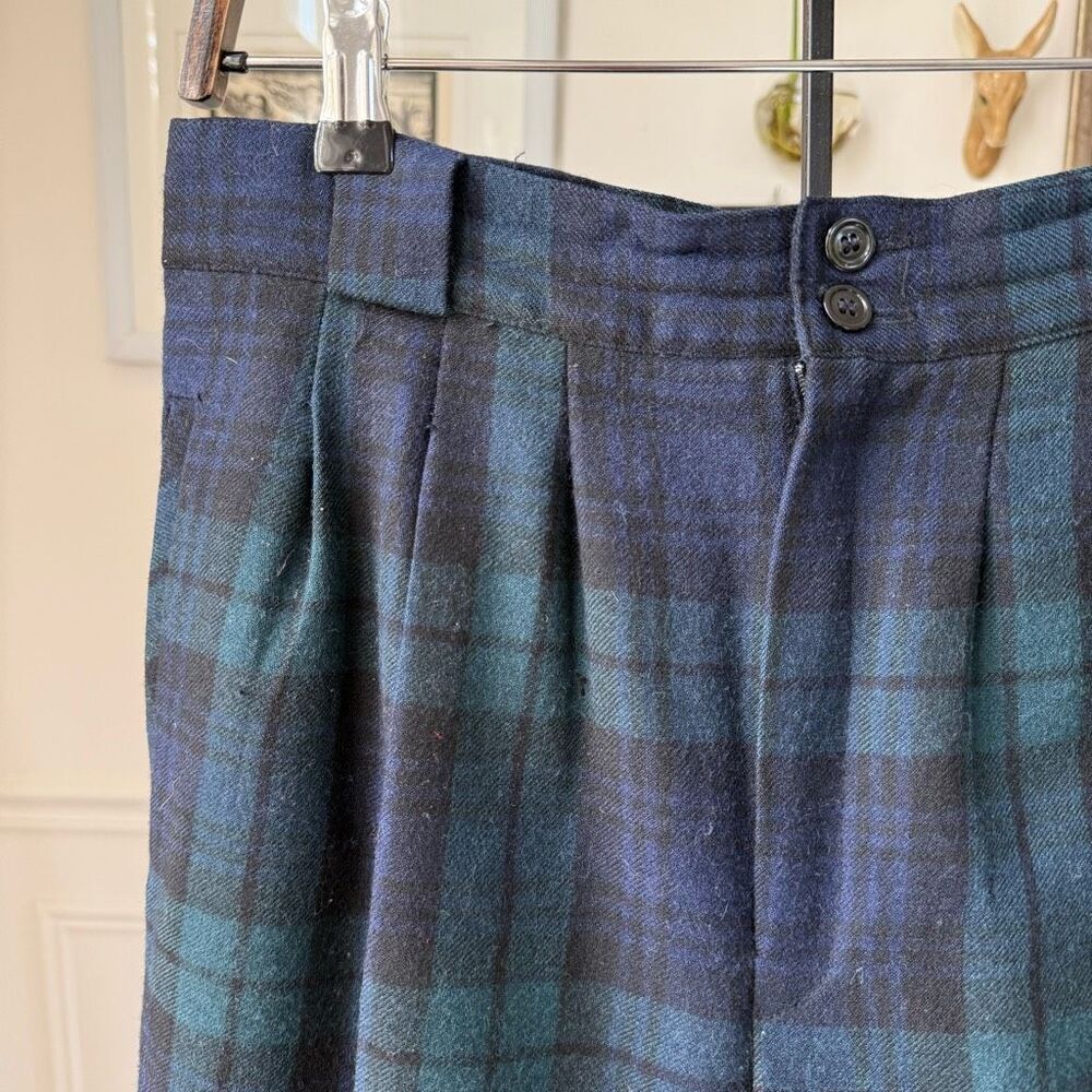 Vintage 90s Summit Hill 100% Wool Blackwatch Plaid Pleat Front Trousers Pants 10 - Picture 2 of 6